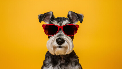 AI generated illustration of a schnauzer dog wearing sunglasses - obrazy, fototapety, plakaty