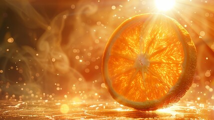 Orange slices in water with bubbles on light background, close up
