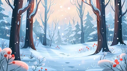 Winter nature background, Illustration, cartoon, hand-drawing