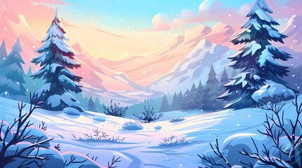 Fototapeta na wymiar Winter nature background, Illustration, cartoon, hand-drawing
