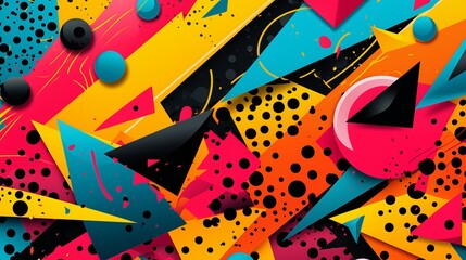 AI generated illustration of vibrant geometric design with triangles and dots on black background