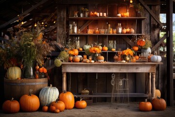 Pumpkin Patch Bar: Set up a bar with pumpkins, autumn leaves, and candles for a rustic Halloween vibe.