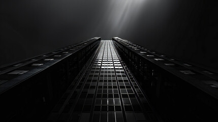 Tall black and white building against the sky - Powered by Adobe