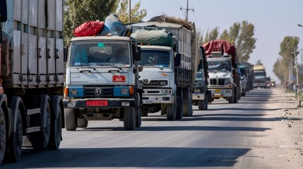 Fototapeta na wymiar Humanitarian convoys delivering aid to war-torn areas
