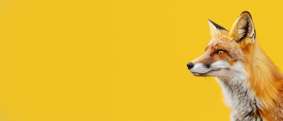Obraz premium An artistic side profile shot of a fox set against a vivid yellow background, capturing its natural beauty