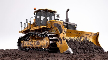 A yellow bulldozer is in a muddy field