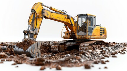 A yellow construction vehicle is digging into the ground