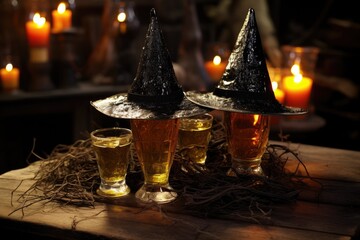 Witches' Hat Cheers: Use witch hats as drink toppers and decorate with broomsticks and potion bottles.