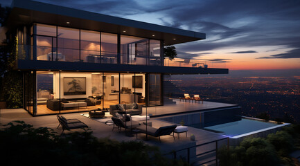 Obraz premium Twilight Grandeur over the City Lights