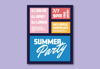 Summer Party Poster Template with Simple Grid