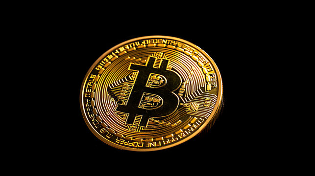 Golden bitcoin on black copy space digital vault virtual money
