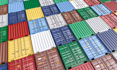 Colorful cargo containers from above - obrazy, fototapety, plakaty