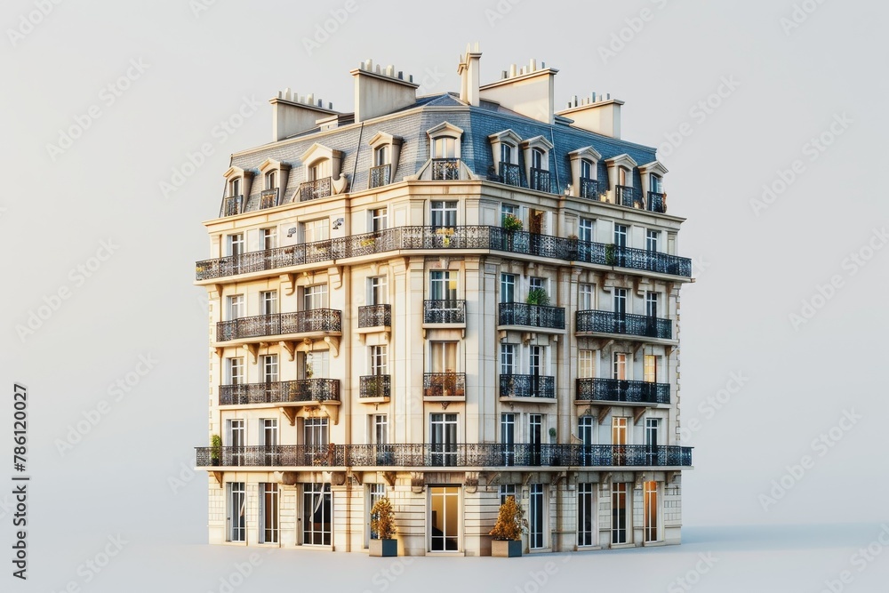 Poster a large brick apartment building building with a balcony and a window