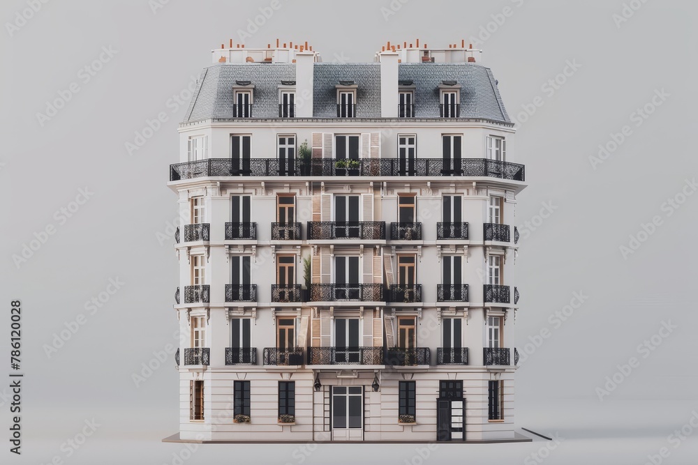Poster a large brick apartment building building with a balcony and a window