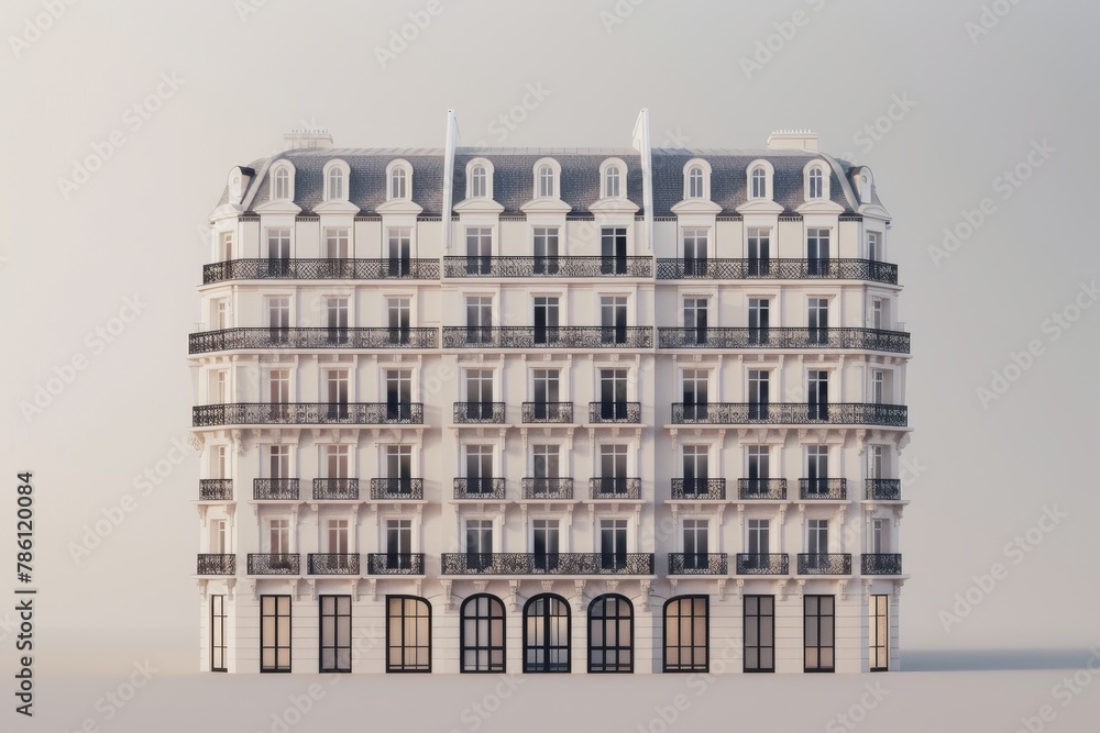 Poster a large brick apartment building building with a balcony and a window