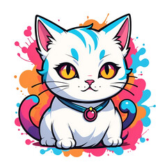 Colorful vector color splash illustration of a cute cat design color painting