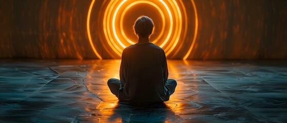 Inner Calmness Amidst Spiraling Thoughts. Concept Meditation, Self-reflection, Mindfulness, Stress Management - obrazy, fototapety, plakaty