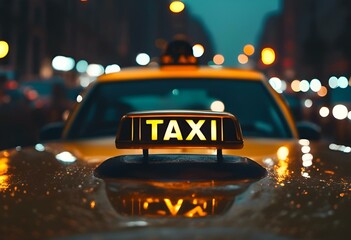 Taxi Sign in front of an epic background at night, AI-generated. - obrazy, fototapety, plakaty