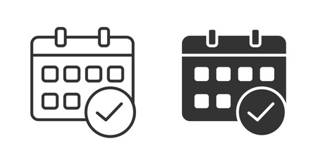 Calendar icon for design. Simple flat style personal organizer with check mark symbol.