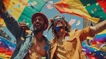 Joyful Men Celebrating at a Colorful Pride Parade