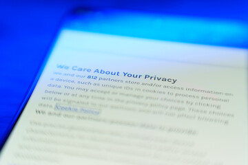 Cookie privacy policy on internet website. Internet browsing data privacy security concept