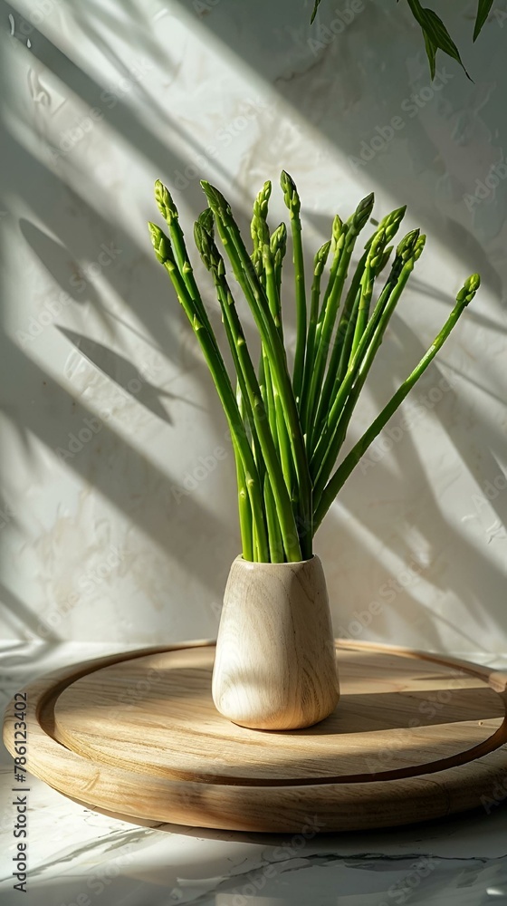 Poster AI generated illustration of fresh asparagus bunch on a wooden cutting board