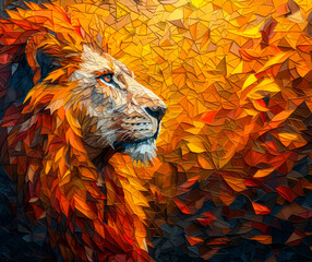 Leo, lion, low poly art illustration. AI generative