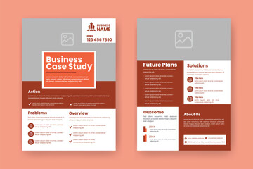 Case Study Layout Template. Minimalist Business Report with Simple Design with Red Elements.