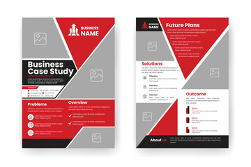 Case Study Layout Template. Minimalist Business Report with Simple Design with Red Elements.