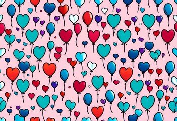 AI generated illustration of hearts tied to balloons on pink background