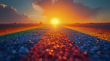 Poster the sun shines bright on the horizon as a road © Wirestock