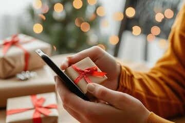 Online Shopping Sale: Person Buying Gifts on Smartphone Using Business App - Powered by Adobe