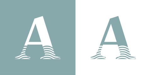 Logo Nautical. Letra inicial A con olas de mar