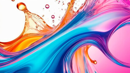 Abstract background with colorful transparent water flow with bubbles and splashes