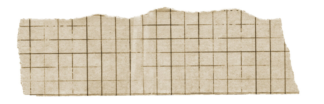 Torn and Aged Graph Paper Texture. Vintage Grid Paper for Scrapbooking. Isolated on Transparent Background