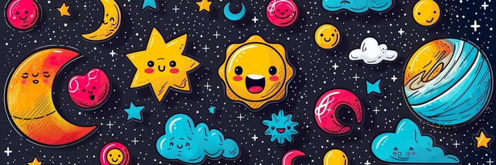 an image of a space themed pattern on a black background