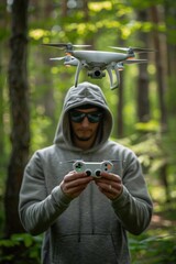 Man in Hoodie Operating Remote Control Plane