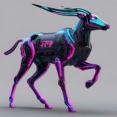 AI generated illustration of a colorful unicorn balancing on one leg with extended legs