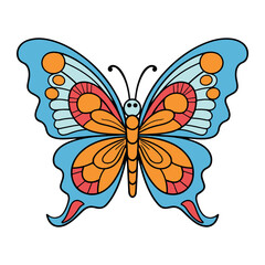 Colorful flat butterfly line art design, vector illustration on white background