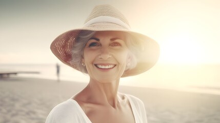 A smiling woman in a hat hand drawn cartoon style vector art on transparent background