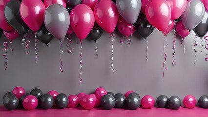 Pink and grey balloons on a pink background