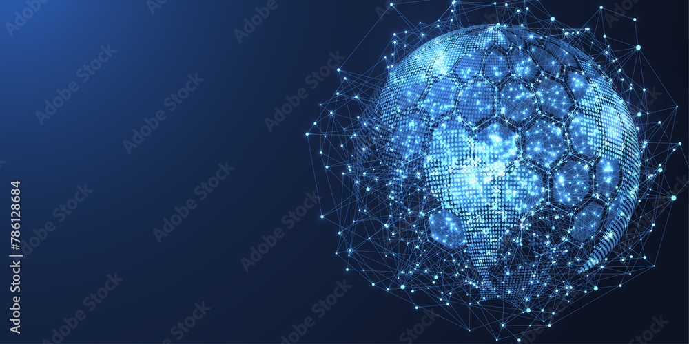 Fototapete Global network connection concept. Big data visualization. Social network communication in the global computer networks. Internet technology. Business. Science. Illustration