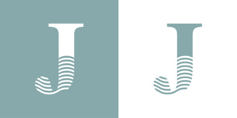 Logo Nautical. Letra inicial J con olas de mar - 786128634