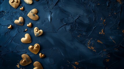 Golden Hearts on Navy Blue Artistic Texture