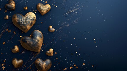 Golden Hearts on Dark Blue with Sparkling Accents