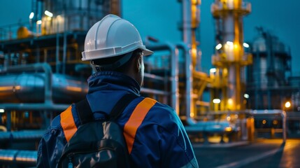 Fototapeta premium Chemical plant worker monitoring industrial processe