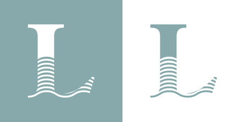 Logo Nautical. Letra inicial L con olas de mar - 786129087