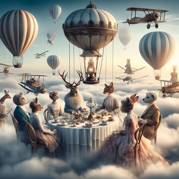 Futuristic animals having dinner in the space