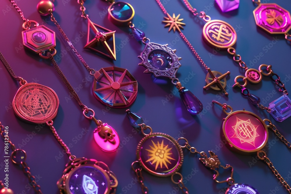 Poster a collection of colorful necklaces with various shapes and sizes