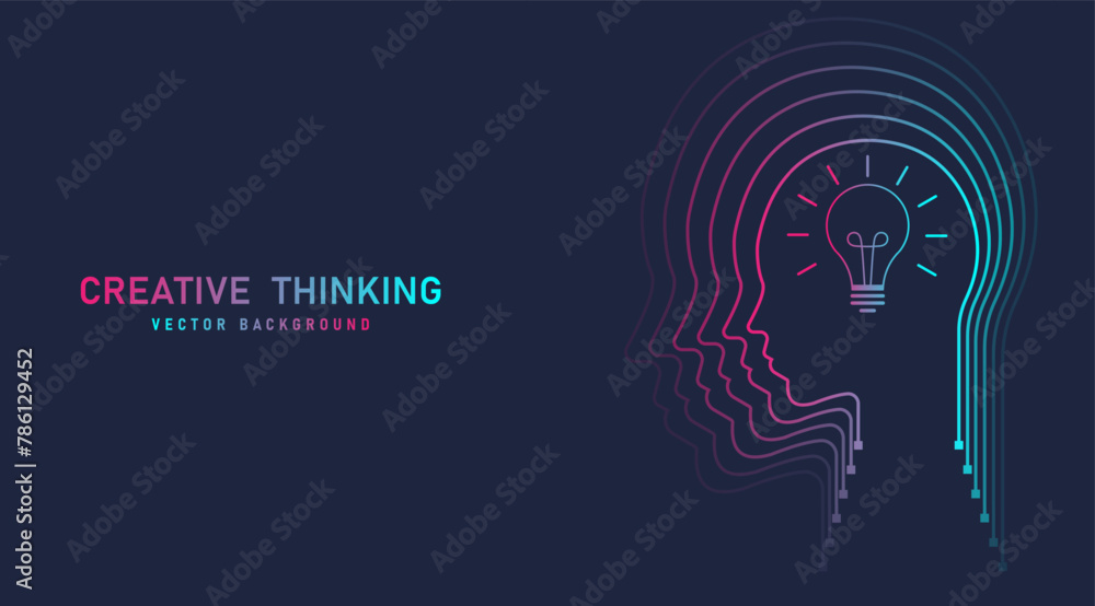 Poster creative thinking ideas brain innovation concept. bright idea and bulb lamp, concept of creative ide